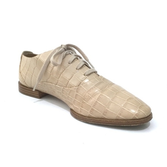 Alexander Wang Beige Croc Embossed Leather Ingrid Lace Up Oxfords - Picture 1 of 11